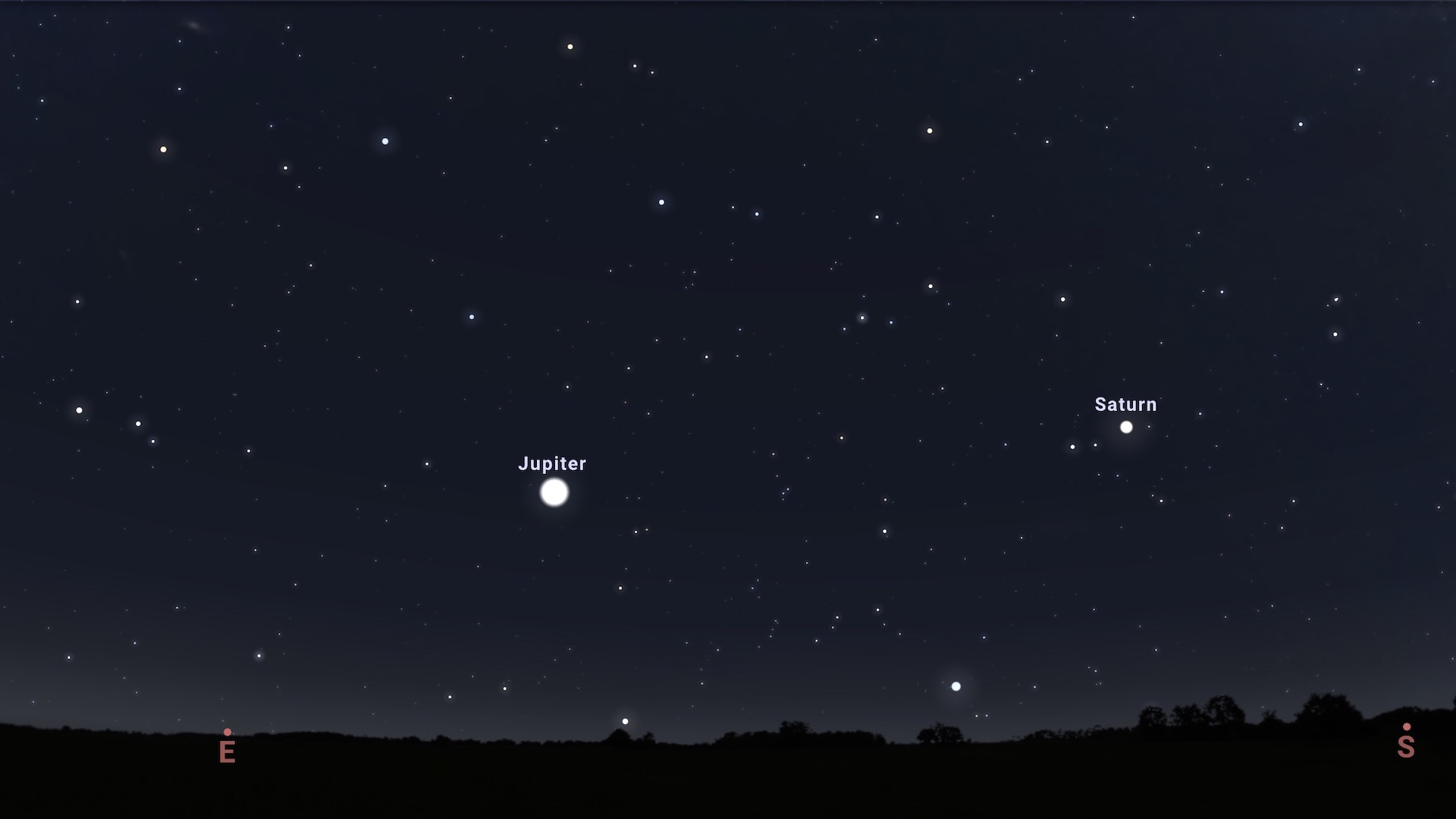 Jupiter und Saturn am Abendhimmel um 22 Uhr. Simulation: Stellarium