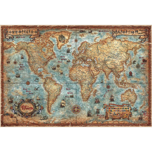 stimuleren mist Marty Fielding RayWorld Modern World Antique Map wereldkaart, gelamineerd (Engels)