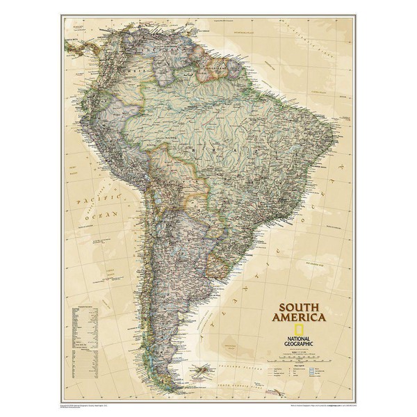 National Geographic Mappa Continentale Carta antica del Sud America