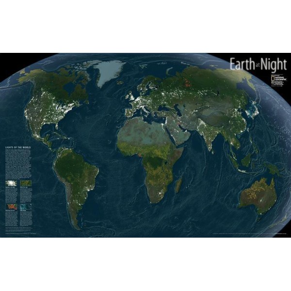 National Geographic La Terra di notte - Mappa da parete laminata
