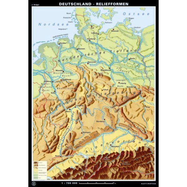 harta relief germania Klett Perthes Verlag Map Germany relief forms/landscape forms (ABW 