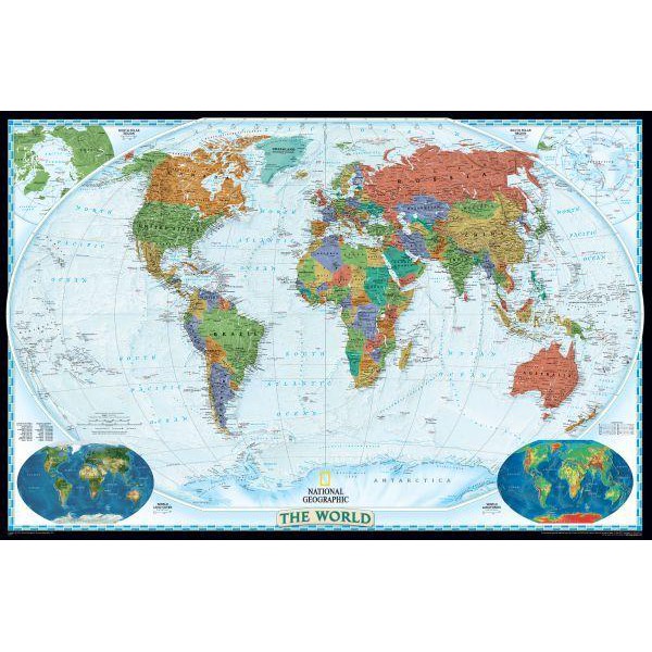 National Geographic Mappa del Mondo Planisfero politico decorativo laminato