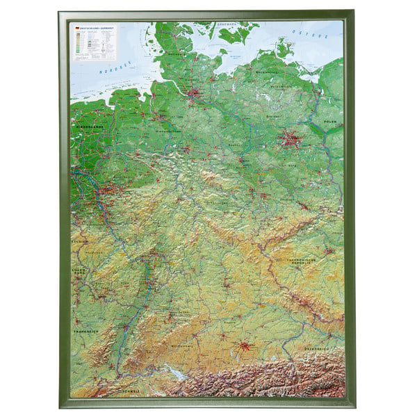 harta germaniei 3d Georelief Harta in relief 3D a Germaniei, mare, in cadru de lemn 