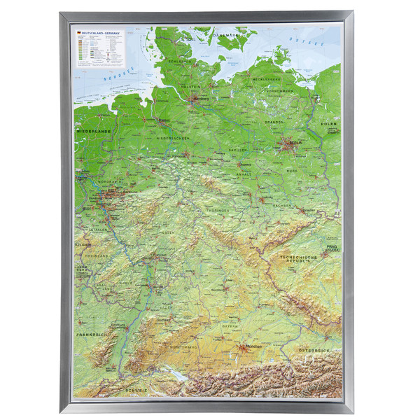 Georelief Duitsland 3d Reliefkaart Groot Met Aluminium Frame Duits