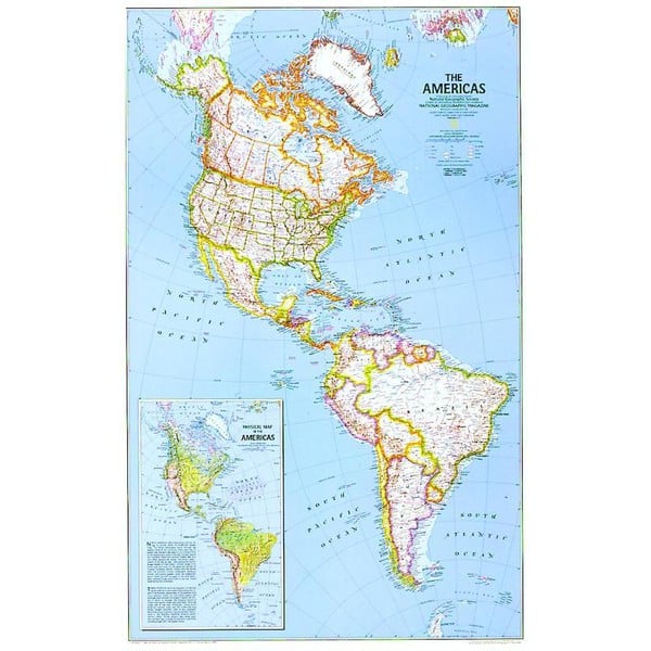 National Geographic Mappa Continentale Nord e Sud America, politica