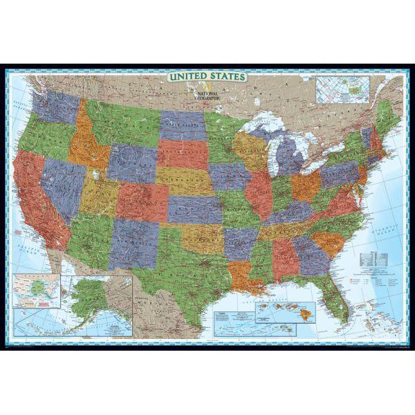 National Geographic Mappa Carta decorativa degli USA, politica