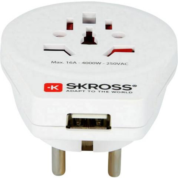 Mortal veld logo Skross Power pack Reiseadapter World to Europe mit USB
