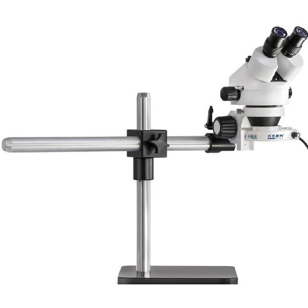 Kern Microscopio stereo zoom OZL 963, trino, 0,7-4,5x, Teleskoparm-Stativ, Platte, LED-Ringl.