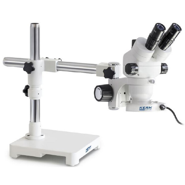 Microscope stéréo zoom Kern OZM 902, bino, 7x-45x, HSWF, Stativ, Einarm m. Tischplatte, Ringlicht LED 4.5 W