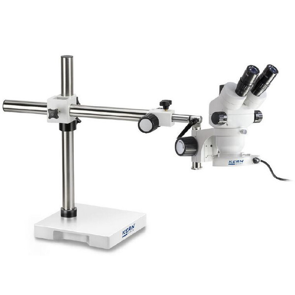 Microscope stéréo zoom Kern OZM 912, bino, 7x-45x, HSWF 10x23 mm, Stativ, Einarm (430 mm x 385 mm) m. Tischplatte, Ringlicht LED 4.5 W