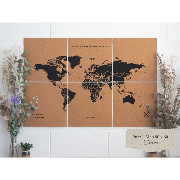 Miss Wood Mappa del Mondo Puzzle Map XL - Black