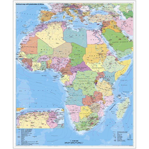 Stiefel Mappa Continentale Afrika politisch mit PLZ auf Platte zum Pinnen