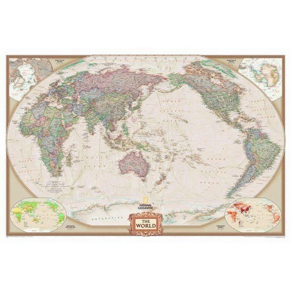 natuurkundige Boek zakdoek National Geographic Antieke wereldkaart met als centrum de Stille Oceaan  (Engels)