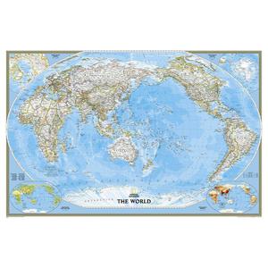 National Geographic Wereldkaart met de Stille Oceaan als centrum, groot, gelamineerd (Engels)
