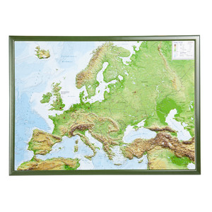 Georelief Kontinent-Karte Europa (78x58) 3D Reliefkarte mit Holzrahmen