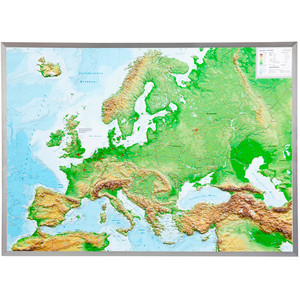 Georelief Kontinent-Karte Europa groß, 3D Reliefkarte mit Alu-Rahmen