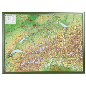 Georelief Landkarte Schweiz (77x57) 3D Reliefkarte mit Holzrahmen