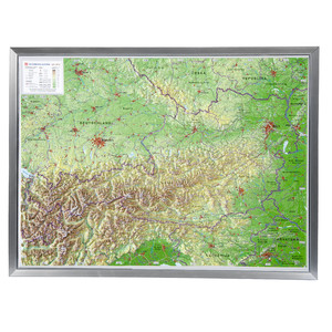Georelief Landkarte Österreich (77x57) 3D Reliefkarte mit Alu-Rahmen
