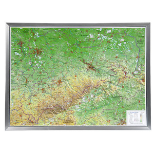 Georelief Regional-Karte Sachsen groß, 3D Reliefkarte mit Alu-Rahmen