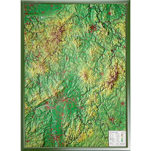 Georelief Regional-Karte Hessen groß, 3D Reliefkarte mit Holzrahmen