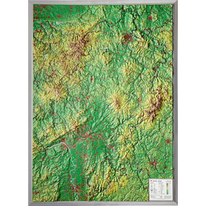 Georelief Regional-Karte Hessen groß, 3D Reliefkarte mit Alu-Rahmen