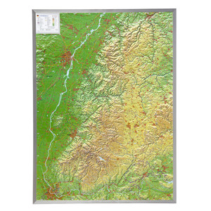 Georelief Regional-Karte Schwarzwald groß, 3D Reliefkarte mit Alu-Rahmen