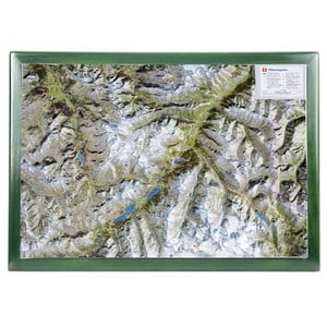 Georelief Regional-Karte Oberengadin mit Holzrahmen