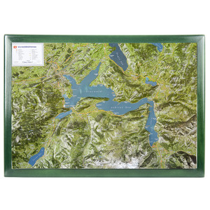 Georelief Regional-Karte Vierwaldstättersee mit Holzrahmen