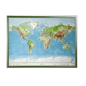 Georelief World relief map, large, 3D, with wooden frame