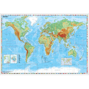 Stiefel Weltkarte physisch mit Flaggenrand (95x62)