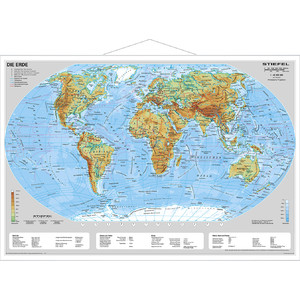 Stiefel Weltkarte Erde physisch mit Metallleisten