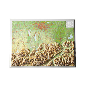 Georelief Regional-Karte Bayerisches Oberland klein, 3D Reliefkarte
