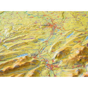Georelief Regional-Karte Allgäu Bodensee groß mit Aluminiumrahmen, 3D