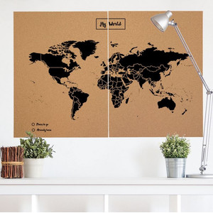 Miss Wood Mappa del Mondo Woody Map Natural Cork XXL black