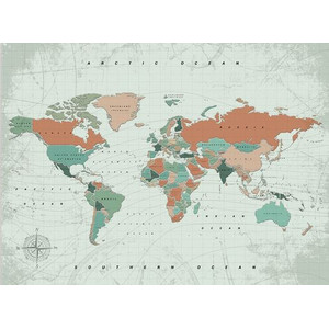 Miss Wood Mapa mundial Woody Map Watercolor Terracotta XL