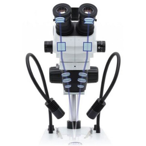Optika Microscopio stereo zoom SZO-10,  trino, 6.7-45x, überhängend, 2-Arm, ohne Beleuchtung