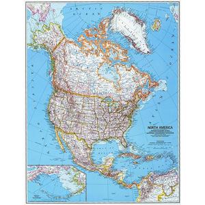 North and South America Political Wall Map 23.75 x 36.5 inches National Geographic: The Americas Classic Rolled Canvas 