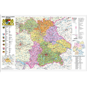 Stiefel Regional-Karte Bayern politisch mit Postleitzahlen