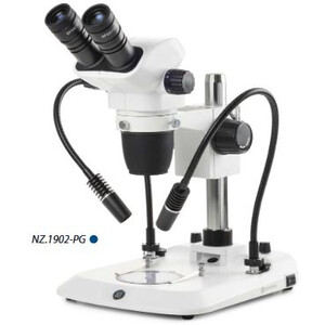 Microscope stéréo zoom Euromex NZ.1902-PG, 6.7-45x, Säule, 2 Schwanenhälse, Durchlicht, bino