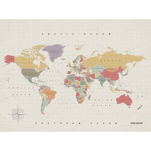 Mappemonde Miss Wood Woody Map Watercolor Tropical L