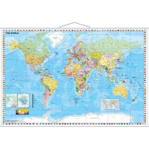 Stiefel Wereldkaart politisch mit Flaggenrand (137x89)