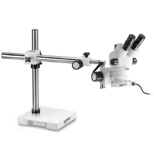 Kern Microscópio estéreo zoom OZM 912, bino, 7x-45x, HSWF 10x23 mm, Stativ, Einarm (430 mm x 385 mm) m. Tischplatte, Ringlicht LED 4.5 W