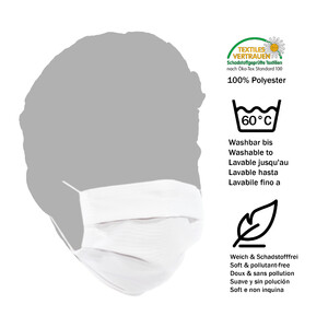 Masketo Mondmaskers, polyester, wit, voor kinderen, 5 stuk