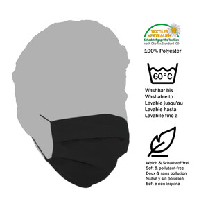 Masketo Mascarilla para boca y nariz de poliéster en negro para niños