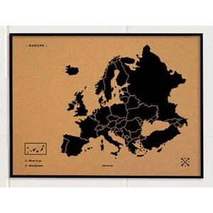 Miss Wood Continentkaart Woody Map Europa schwarz 90x60cm gerahmt