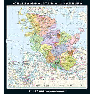 PONS Regional-Karte Schleswig-Holstein und Hamburg physisch/politisch (148 x 175 cm)