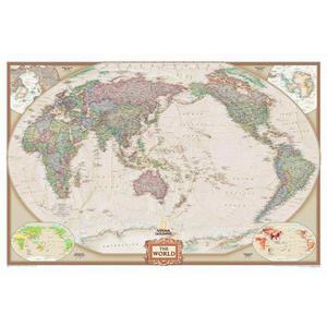 National Geographic Antieke wereldkaart met als centrum de Stille Oceaan, gelamineerd (Engels)