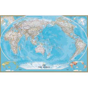 National Geographic Mapamundi Mapa del mundo clásico, con el Pacífico en el centro, laminado