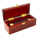 The pocket telescope is supplied in this elegant and impressive mahogany storage box.