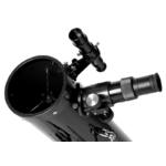 The focuser accepts all standard 1.25” eyepieces. The image can be brought into sharp focus by turning the focusing wheel. The 5x24 finder scope is used to position the desired object.